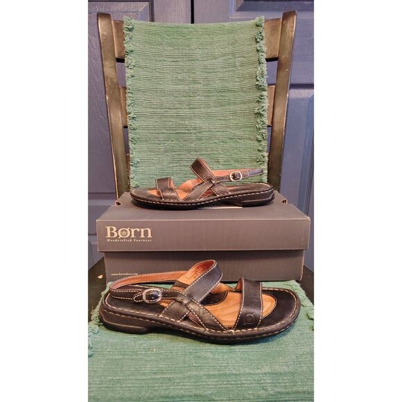 Born Manta Women's Black Leather Size 8 Open Toe Sandals - Picture 1 of 9